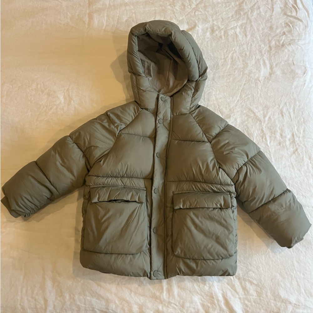 Zara Kids Hooded Quilted Jacket in Mid Khaki size 5-6
